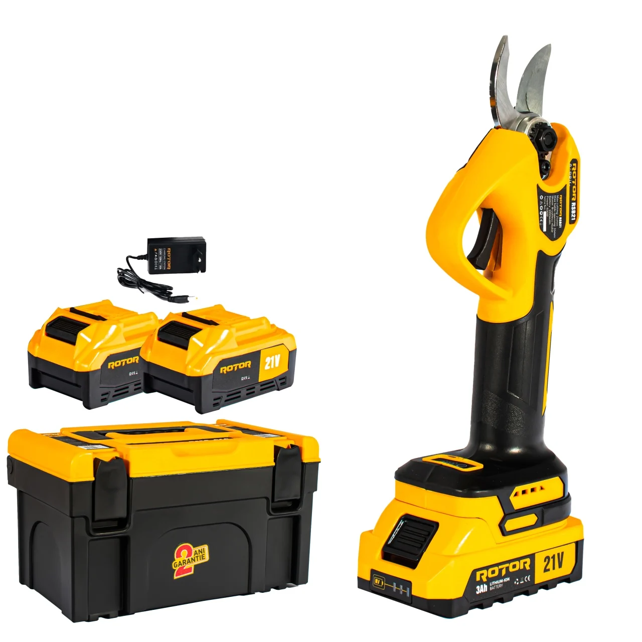 Foarfeca Vie (Crengi) cu 2 Acumulatori 21V - ROTOR RSB21 - 600 W - 3Ah (14377)