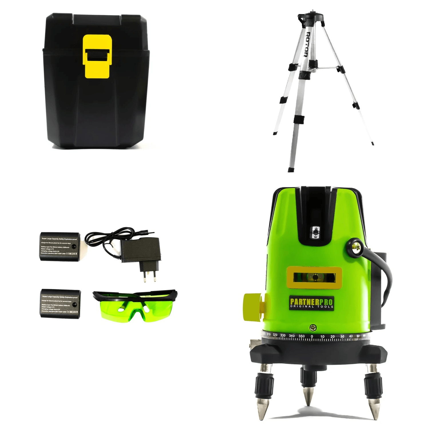 Nivela laser cu 5 linii + Trepied - PARTNER PRO - ±2 mm/5m, 40 m, Timp de nivelare ≤ 5s (14624)