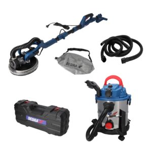 Set 2 in 1 (premium) – Aparat/Masina de Slefuit Pereti cu Led – Girafa Tavane – DEDRA Polonia + Aspirator – 1600W (Bobinaj Cupru) – DED7766/DED6597