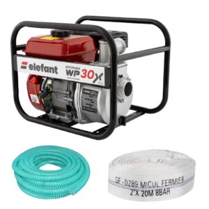 Motopompa 4 timpi/2 toli pe benzina + furtun absorbtie/refulare (6 - 20 metri) – ELEFANT Romania – 196 cc – 6,5CP (8630 + GF-0289 + BK85054)