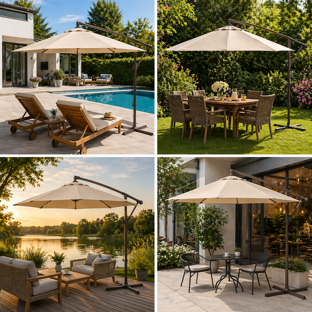 Umbrela de gradina rotunda crem (3 metri), brat lateral reglabil cu manivela, structura metalica - ROYAL KRAFT Germania (Breckner) - BK99228 - imagine 3