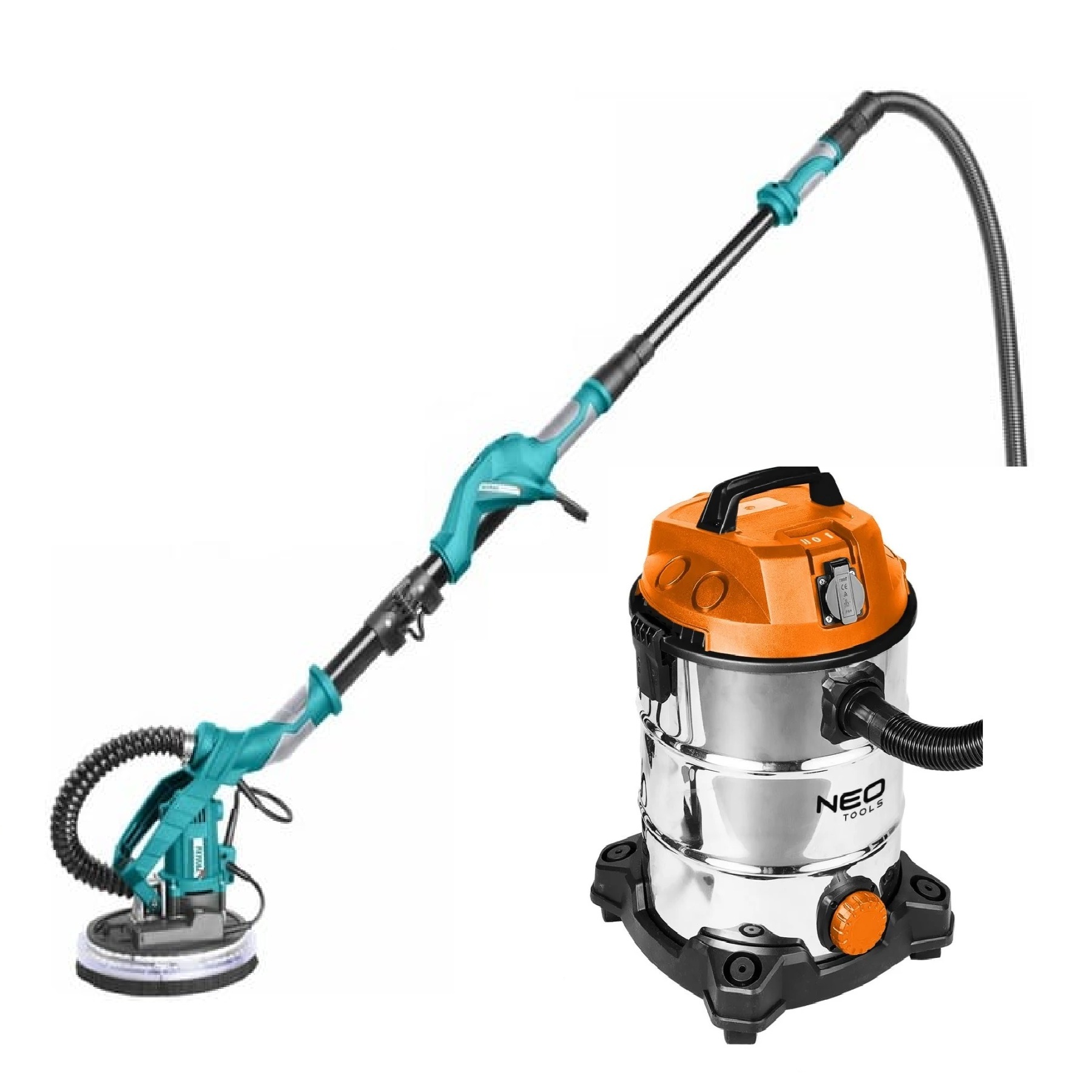 Set 2 in 1 – Aparat/Masina de Slefuit Pereti cu Led – Girafa Tavane – TOTAL (Industrial) - 1050W + Aspirator NEO 1400W (Bobinaj Cupru) - (TWS10501 + 04-738)