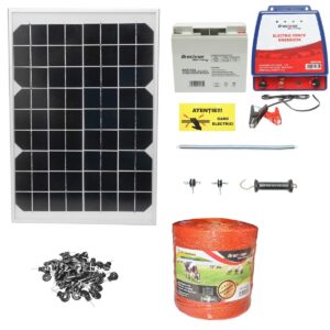 Kit complet gard electric (12V/6 Joule) lungime fir 1000m – 100 izolatori cu panou solar 20W si baterie 1x12V/17Ah – ROYAL KRAFT (Breckner) Germania (BK87583 + 6 ACCESORII)
