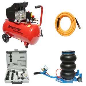 Set 4in1 – Compresor 50 Litri + Perna Pneumatica 3.5T + Furtun 10M + Pistol Impact 1/2 – ROYAL KRAFT (Breckner) Germania – BK98067 + BK92677 + BK79290 + 81101