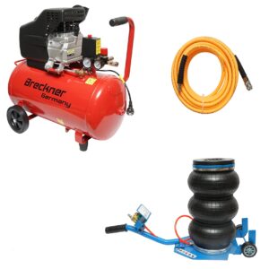 Set 3in1 – Compresor 50 Litri + Perna Pneumatica 3.5T + Furtun 10M – ROYAL KRAFT (Breckner) Germania – BK98067 + BK92677 + BK79290