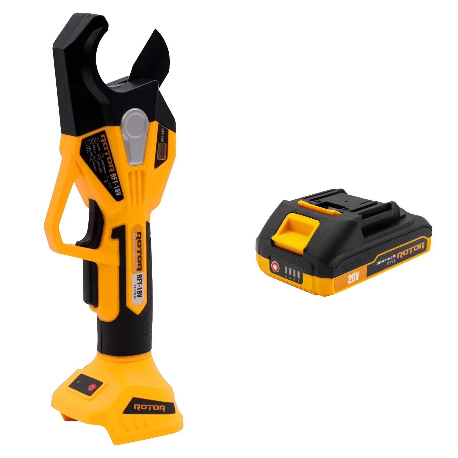 Foarfeca electrica pentru taiat tevi (PVC, PEX, PE, PP) - ROTOR RFT-18V/2Ah - motor Brushless (19190)
