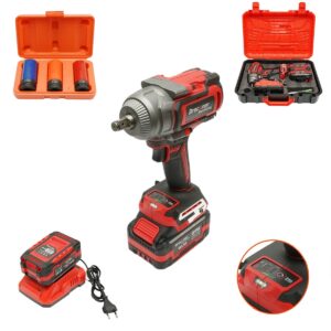 Masina de insurubat (1/2) 1100Nm cu 2 acumulatori 21V/4Ah Li-ion LED Brushless – ROYAL KRAFT (Breckner) Germania + 3 tubulare cu protectie janta CADOU – DISWL50 + BK90040