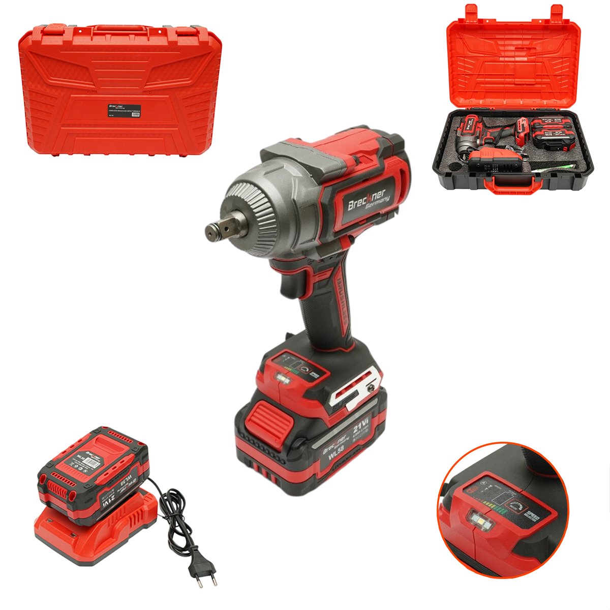 Masina de insurubat (1/2) 1100Nm cu 2 acumulatori 21V/4Ah Li-ion LED Brushless - ROYAL KRAFT (Breckner) Germania - DISWL50