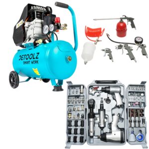 Set – Compresor Aer pe Ulei de 24 Litri cu motor 1500W (bobinaj cupru) + 76 Accesorii – DETOOLZ Romania (DZ-C332 + BK78284 + DISRK50)