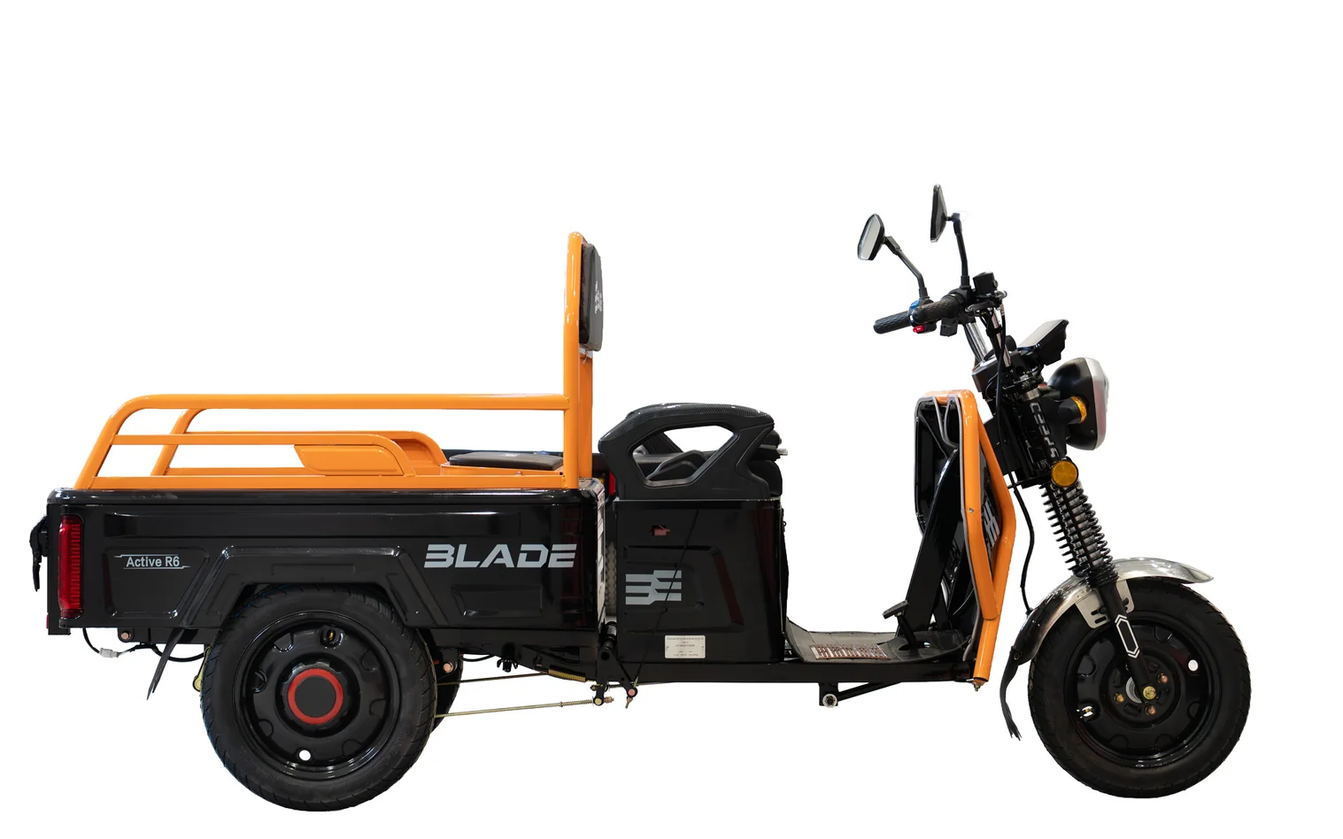 Triciclu Cargo electric BLADE Active R6 1300W, 25 km/h, autonomie pana la 50 km, baterie plumb-acid 72 V/20 Ah, capacitate maxima 500 kg, fara permis, culoare negru-portocaliu (BLD3135MCNP) - imagine 2