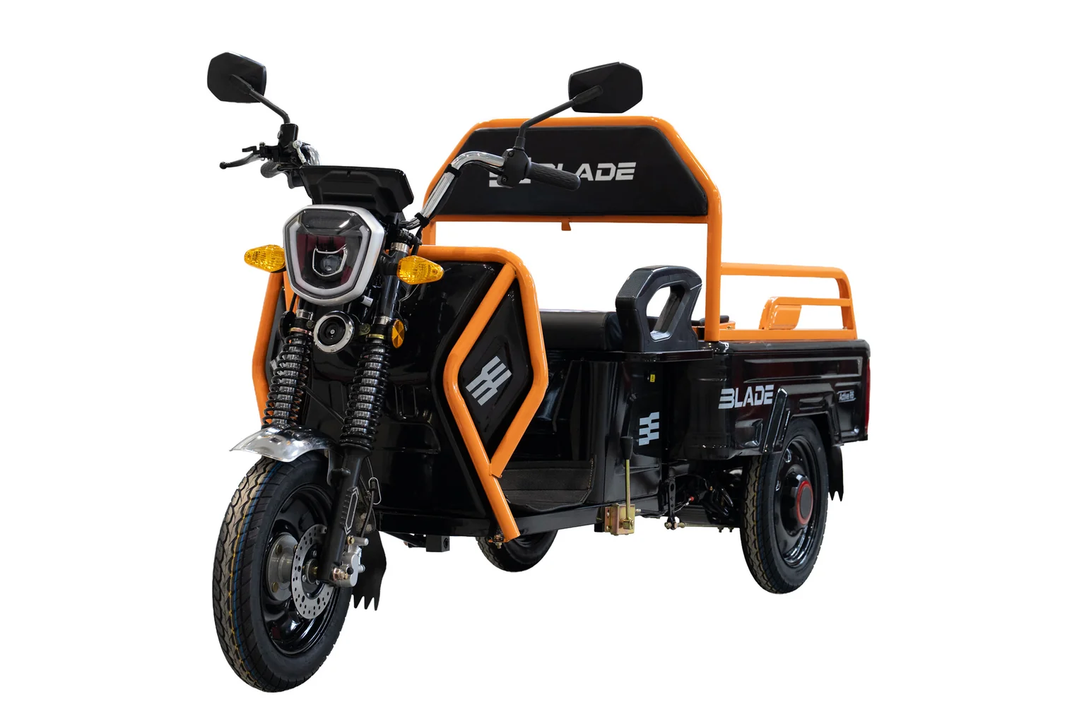 Triciclu Cargo electric BLADE Active R6 1300W, 25 km/h, autonomie pana la 50 km, baterie plumb-acid 72 V/20 Ah, capacitate maxima 500 kg, fara permis, culoare negru-portocaliu (BLD3135MCNP)