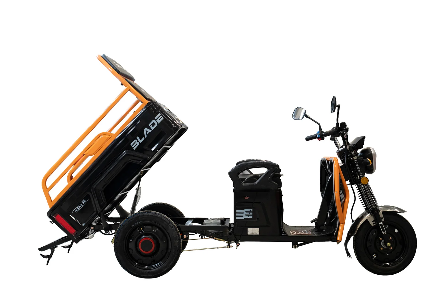 Triciclu Cargo electric BLADE Active R6 1300W, 25 km/h, autonomie pana la 50 km, baterie plumb-acid 72 V/20 Ah, capacitate maxima 500 kg, fara permis, culoare negru-portocaliu (BLD3135MCNP) - imagine 3
