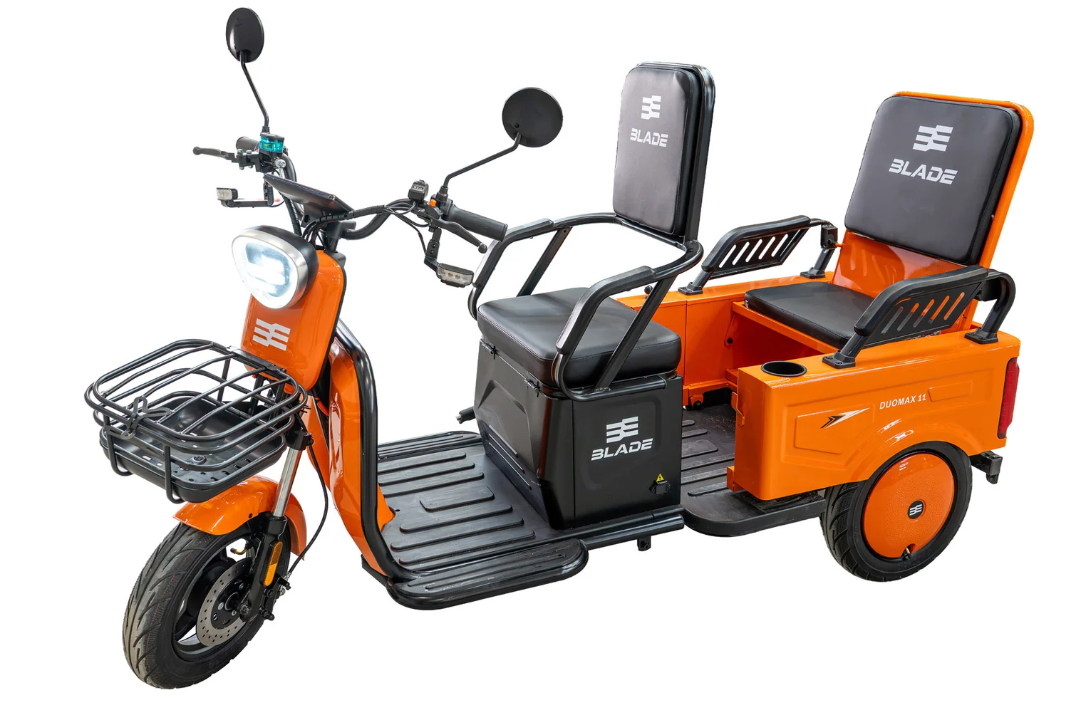 Triciclu electric BLADE DUO MAX 11, 1200W, 60V 20Ah, 25 km/h, fara permis, autonomie 50 km, 3+1 viteze, portocaliu-negru (BLD31221CSPN)