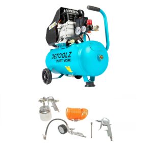 Set – Compresor Aer pe Ulei de 24 Litri cu motor 1500W (bobinaj cupru) DETOOLZ Romania + 4 Accesorii CADOU (DZ-C332 + DISEZ94)