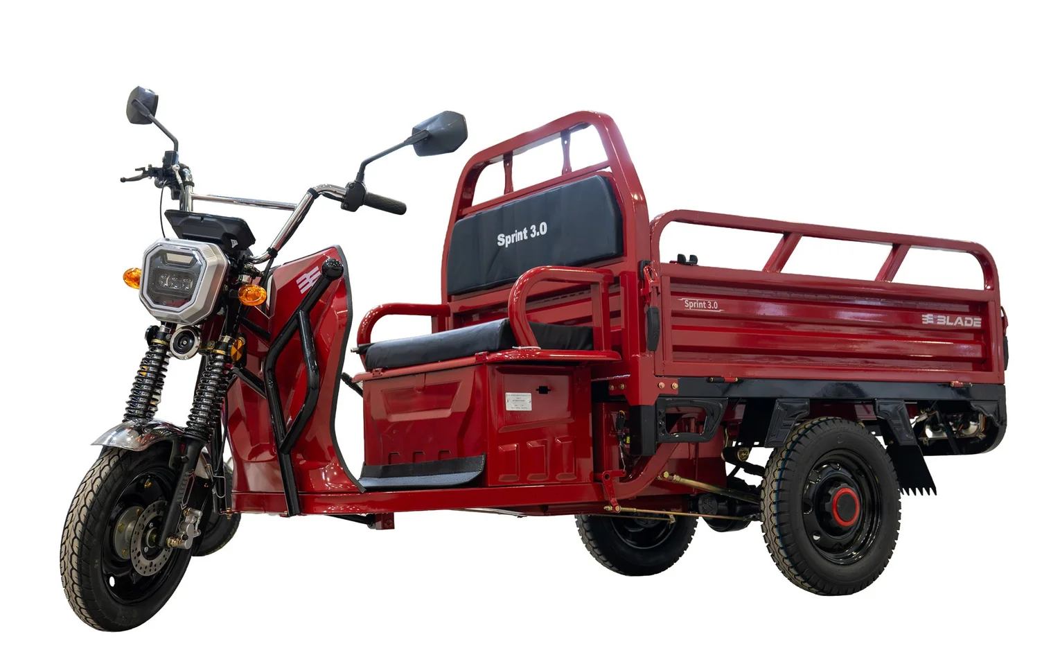 Triciclu Cargo electric BLADE Sprint 3.0 - 2000W, 25 km/h, autonomie pana la 70 km, baterie plumb-acid 72V 45Ah, capacitate maxima 600 kg, fara permis, culoare rosu (BLD3206MCRN)
