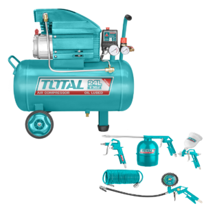 Set – Compresor Aer – 24 Litri – 1100W/1.5CP (Bobinaj Cupru) – TOTAL (Industrial) + 5 Accesorii CADOU (TC202461E + TATK053)